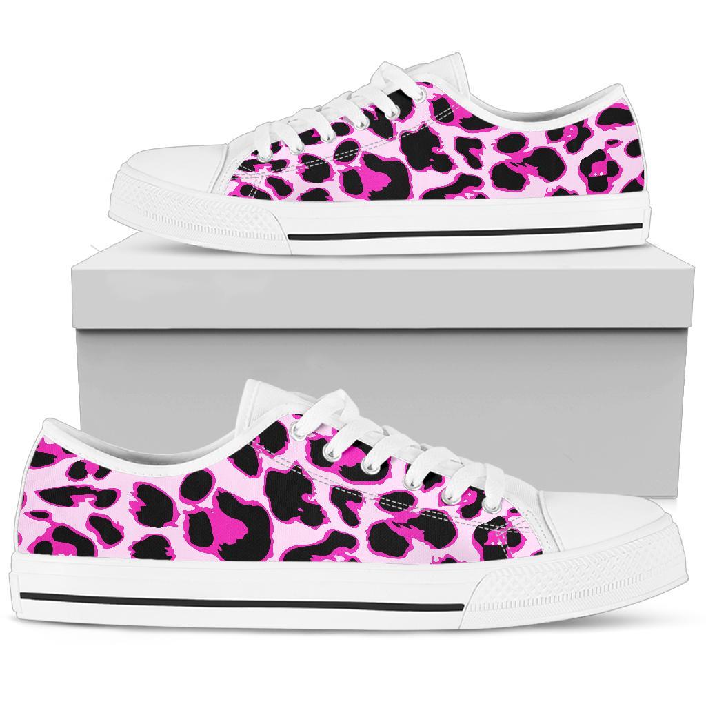 Pink Leopard Print White Bottom Low Top Shoes