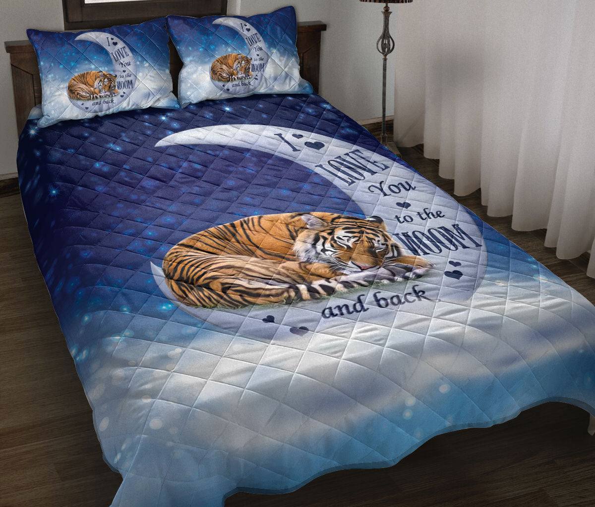 Tiger Quilt Set, Tiger I Love You To The Moon And Back Quilt Blanket With Pillowcases, Quilt Bedding Set