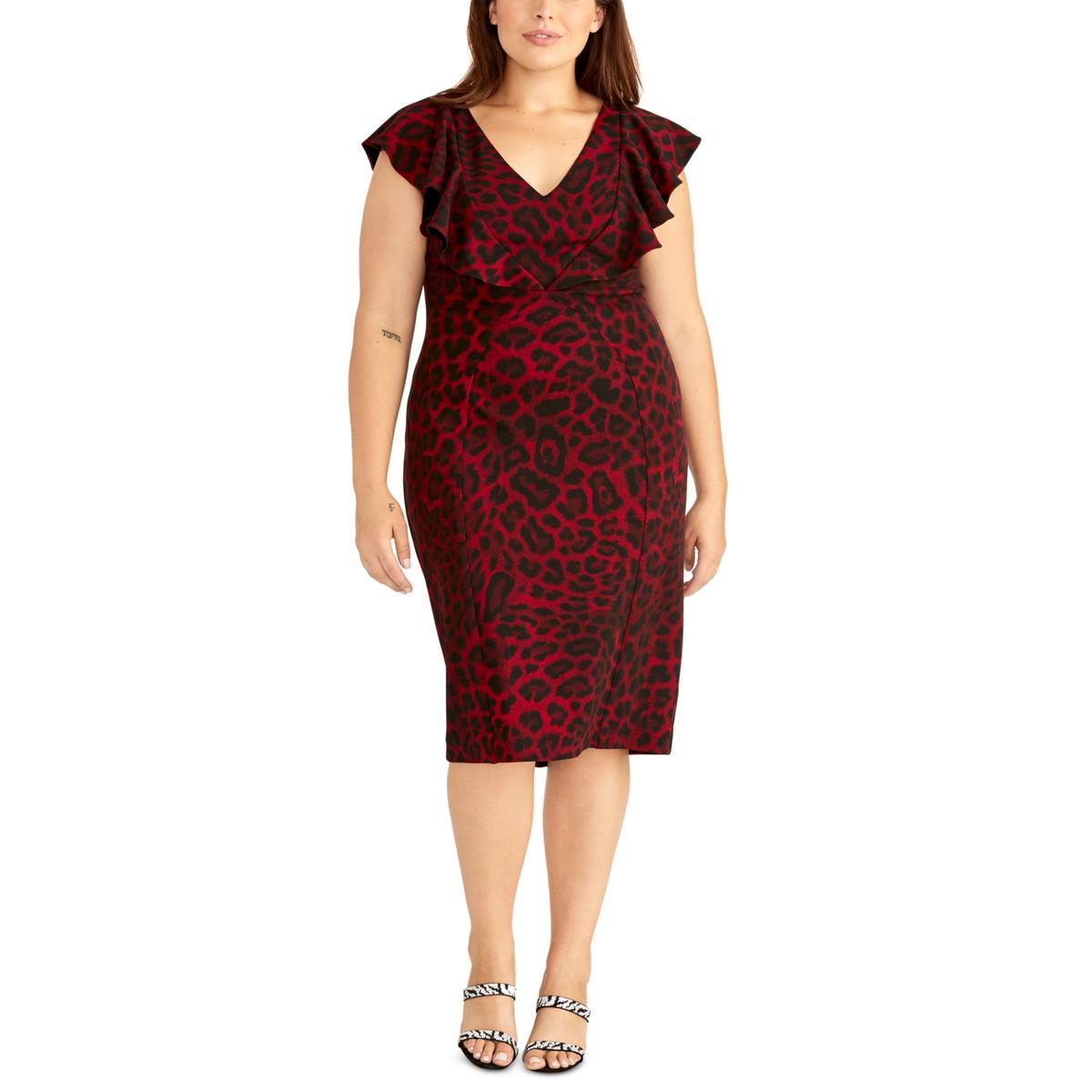 Plus Womens Animal Print V-Neck Cocktail Dress