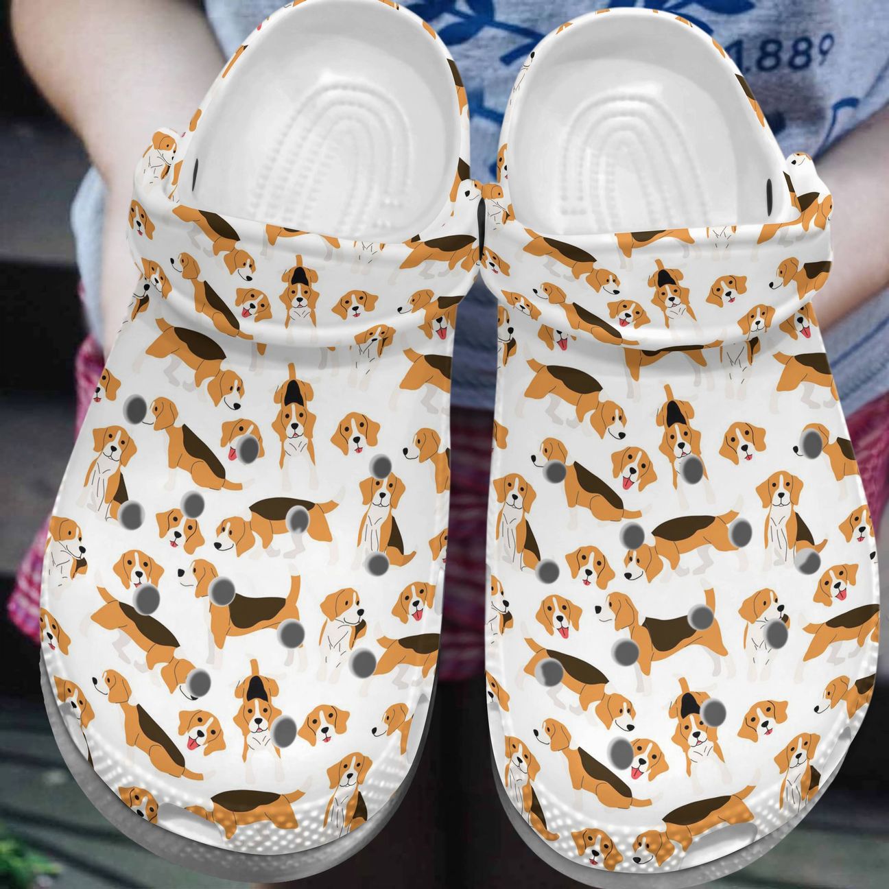 Beagle Personalize Clog, Custom Name, Text, Fashion Style For Women, Men, Kid, Print 3D Whitesole Beagle Pattern