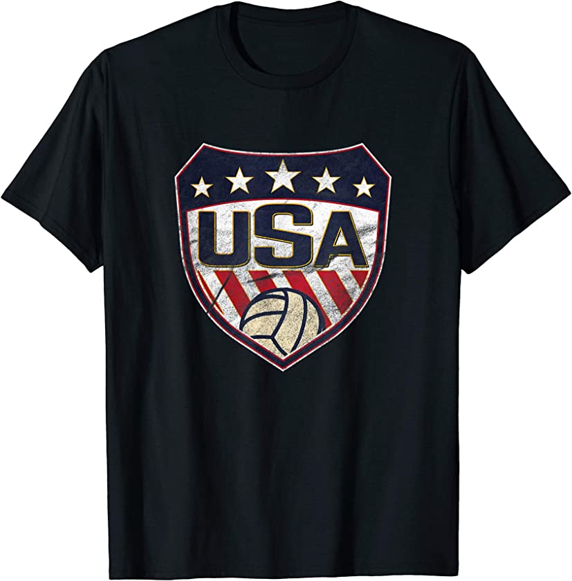 Vintage Volleyball T-Shirt USA Shield Logo Distressed