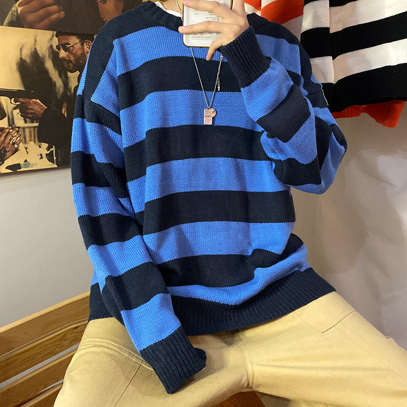 2022 Autumn New Light Luxury Fashion Loose Knitted Sweater Round Neck Sweater Striped Comfortable Casual Jacket BoutiqueClothing alx