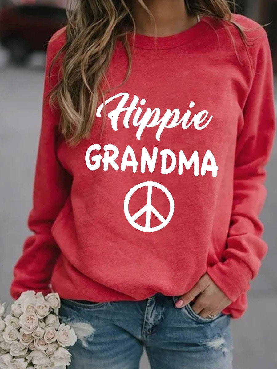 Women’S Hippie Grandma Peace And Love Casual Long Sleeve Sweatshirt