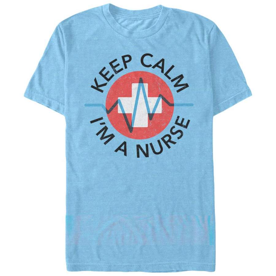 CHIN UP Men’s Keep Calm I’m a Nurse  T Shirt Light Blue Heather