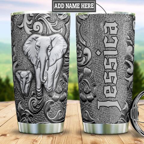 Personalized Elephant Silver Style Stainless Steel Tumbler, Personalized Tumblers, Tumbler Cups, Custom Tumblers