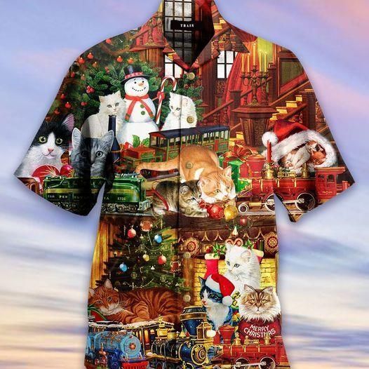 Shop From 1000 Unique Cat Playing Toy Train Merry Christmas Hawaii Shirts Ha44062