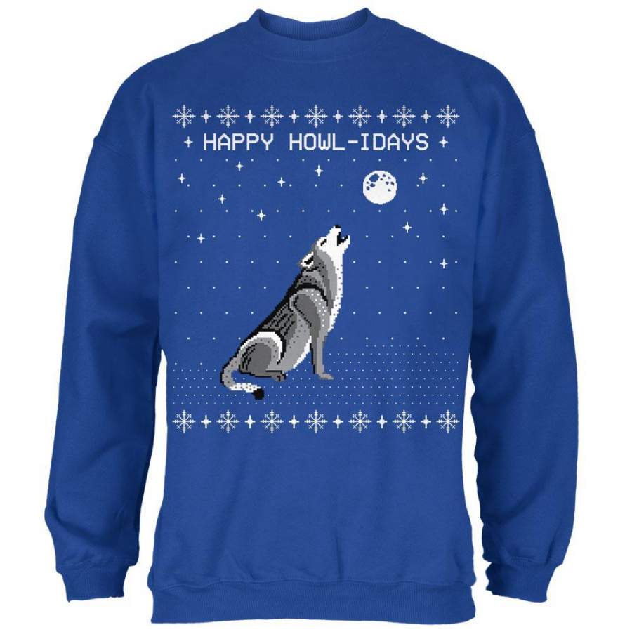 Happy Howl-idays Holidays Wolf Ugly Christmas Sweater Mens Sweatshirt