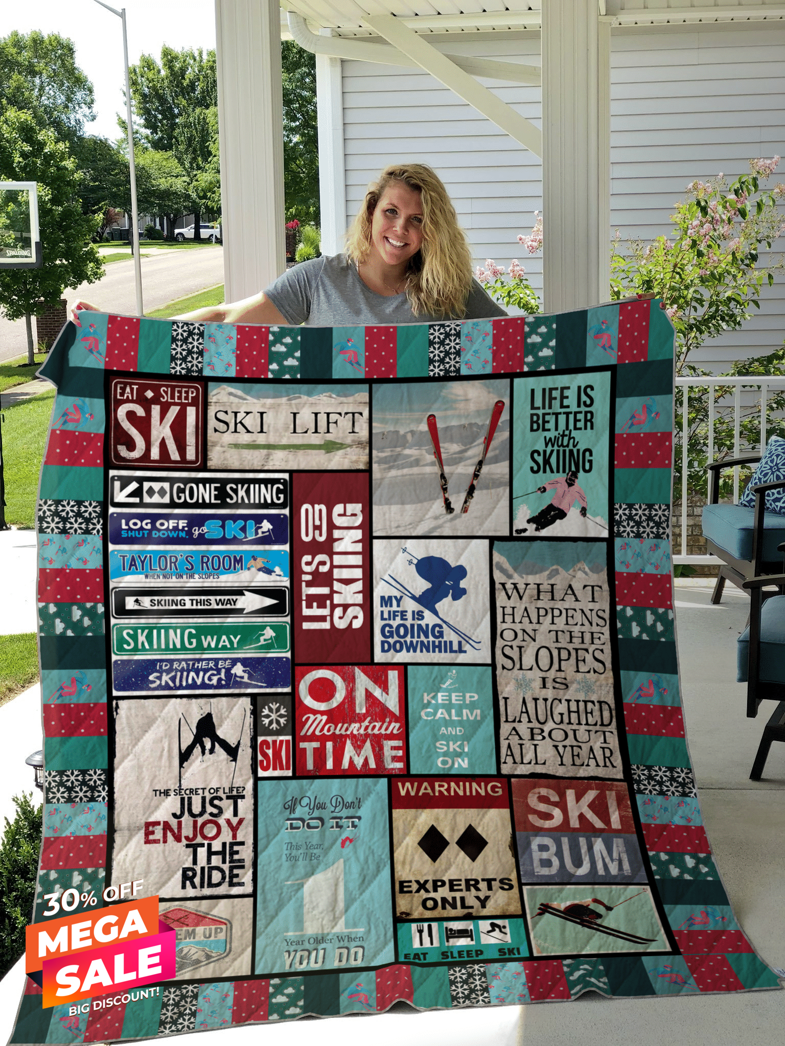 Eat Sleep Ski CLT150622 Quilt Blanket