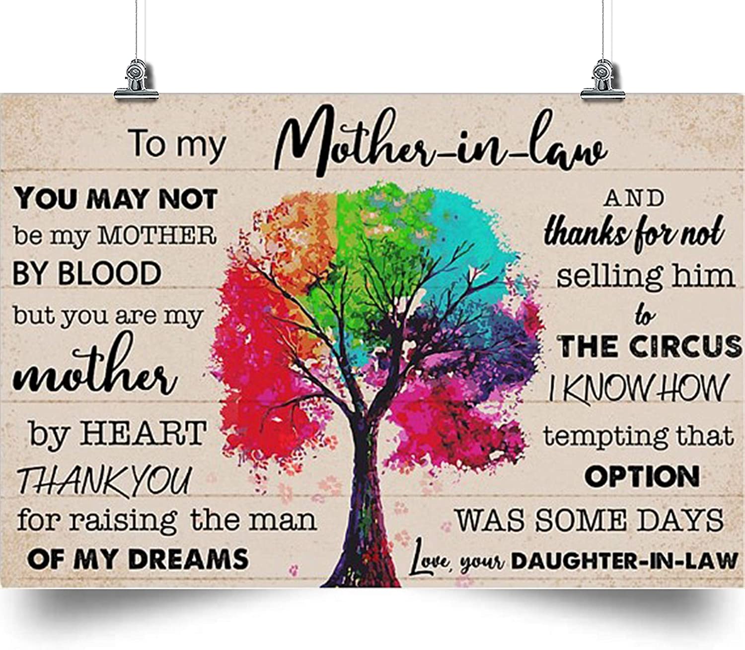 Tree Poster – to My Mother-in-Law – Mother by Heart – Mother in Law Gifts, Poster for Mother in Law, Home Decor and Room