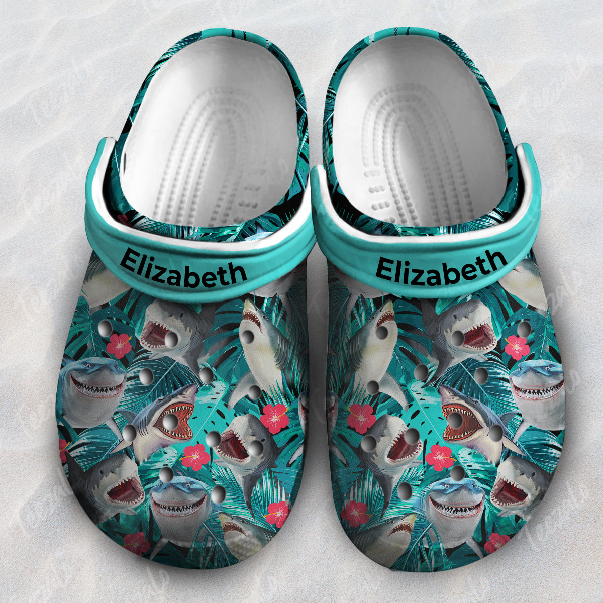Shark Personalized Clogs Shoes With Name Flower Tropical ...