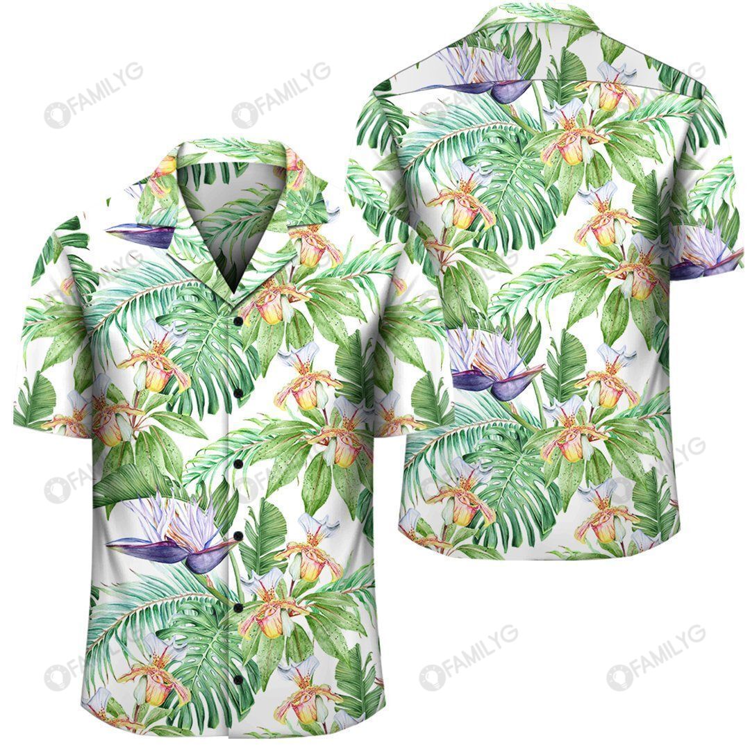 Tropical Orange Orchids Strelitzia Monstera Hawaiian Shirt Summer Hawaiian For Men, Women, Couple