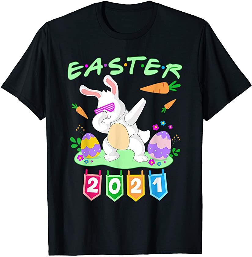 Dabbing Rabbit Happy Easter Day 2021 Boys Girls Kids Bunny T-Shirt