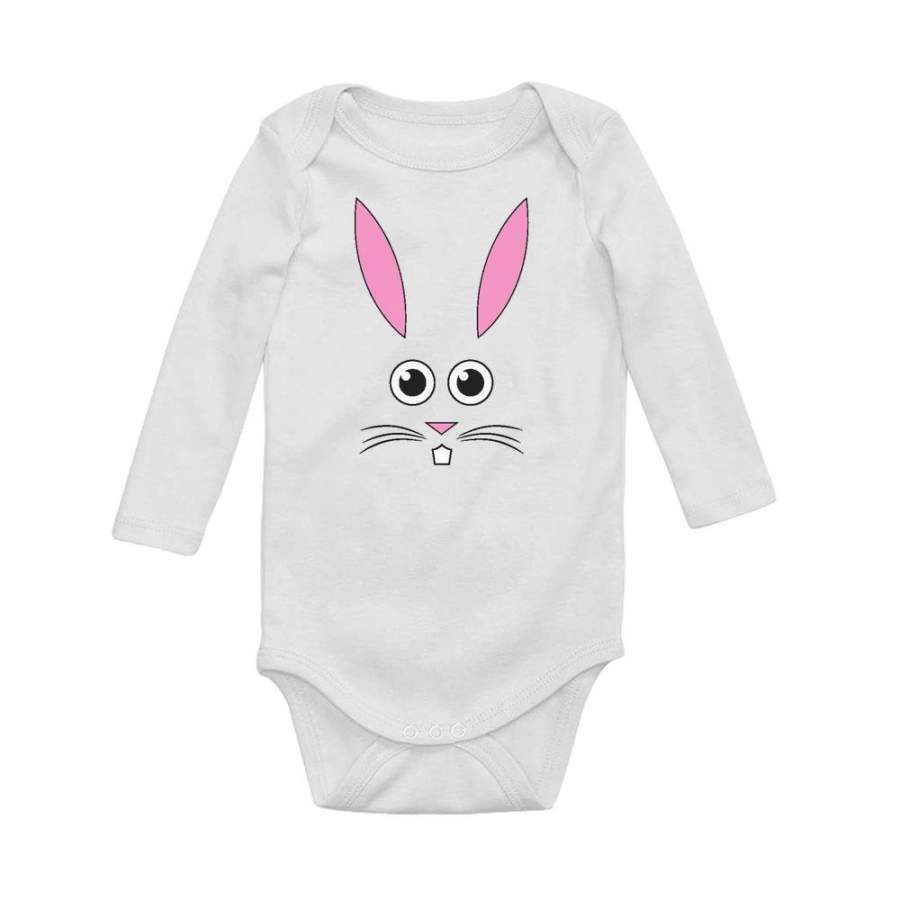 Cute Little Easter Bunny Face Baby Long Sleeve Bodysuit