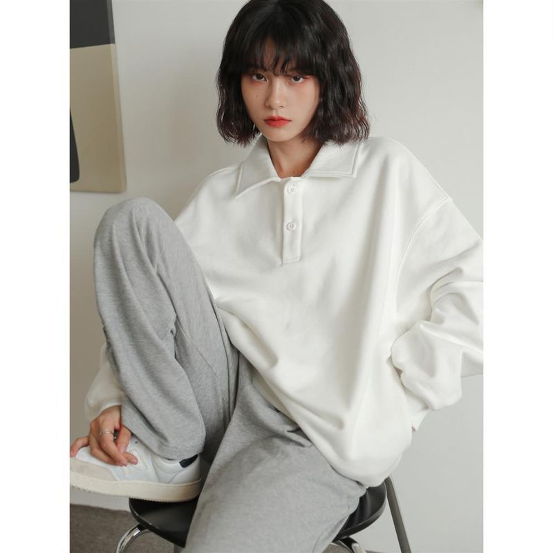 White Sweatshirt Women’s Autumn Winter Warm Shirts 2022 New Korean Collar Loose Simple Casual Solid All-match Home Blouse alx