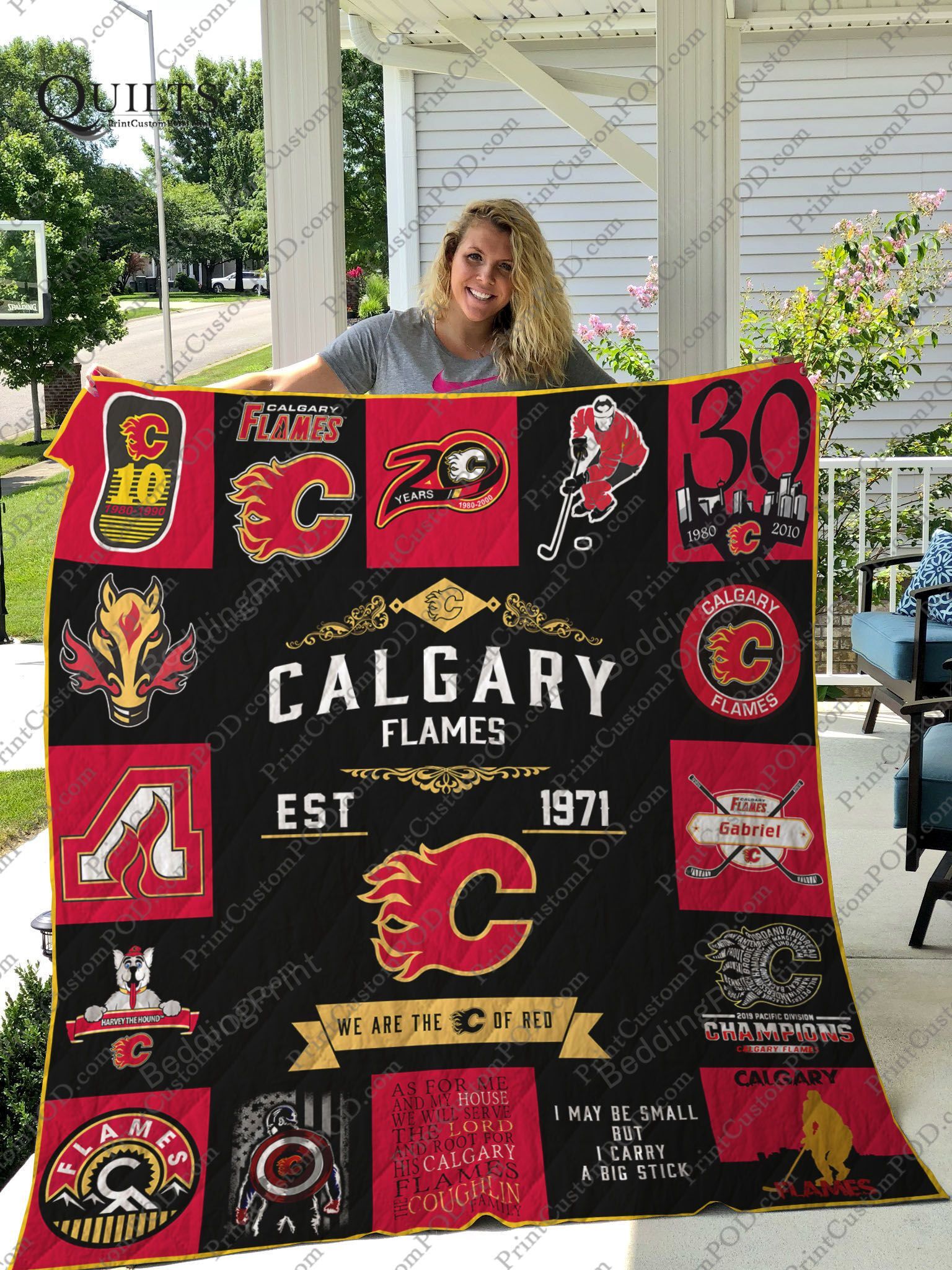 Calgary Flames Quilt Blanket 01