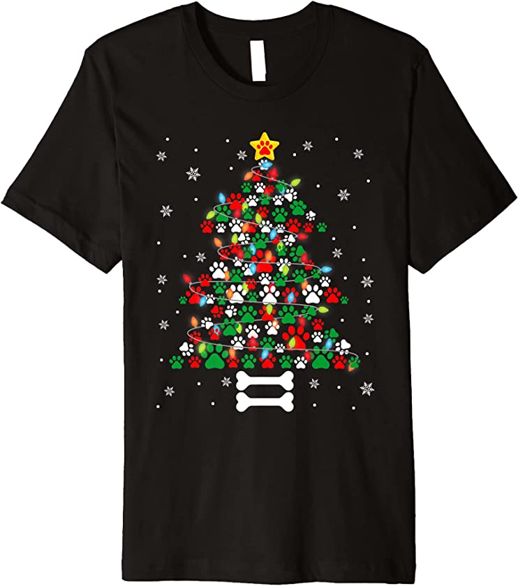 Christmas Cute Dog Paws Xmas Tree Funny Dog Puppy Owner Premium T-Shirt