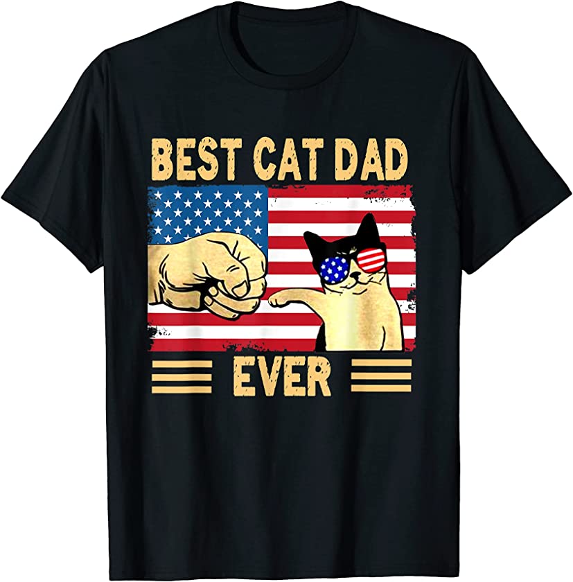 Best Cat Dad Ever USA FLAG Cat Daddy Father Day Vintage T-Shirt