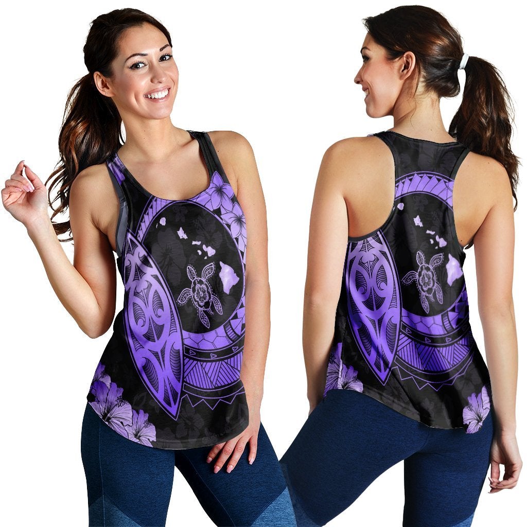 Hawaiian Turtle Hibiscus Map Polynesian Racerback Tank Violet Ha918