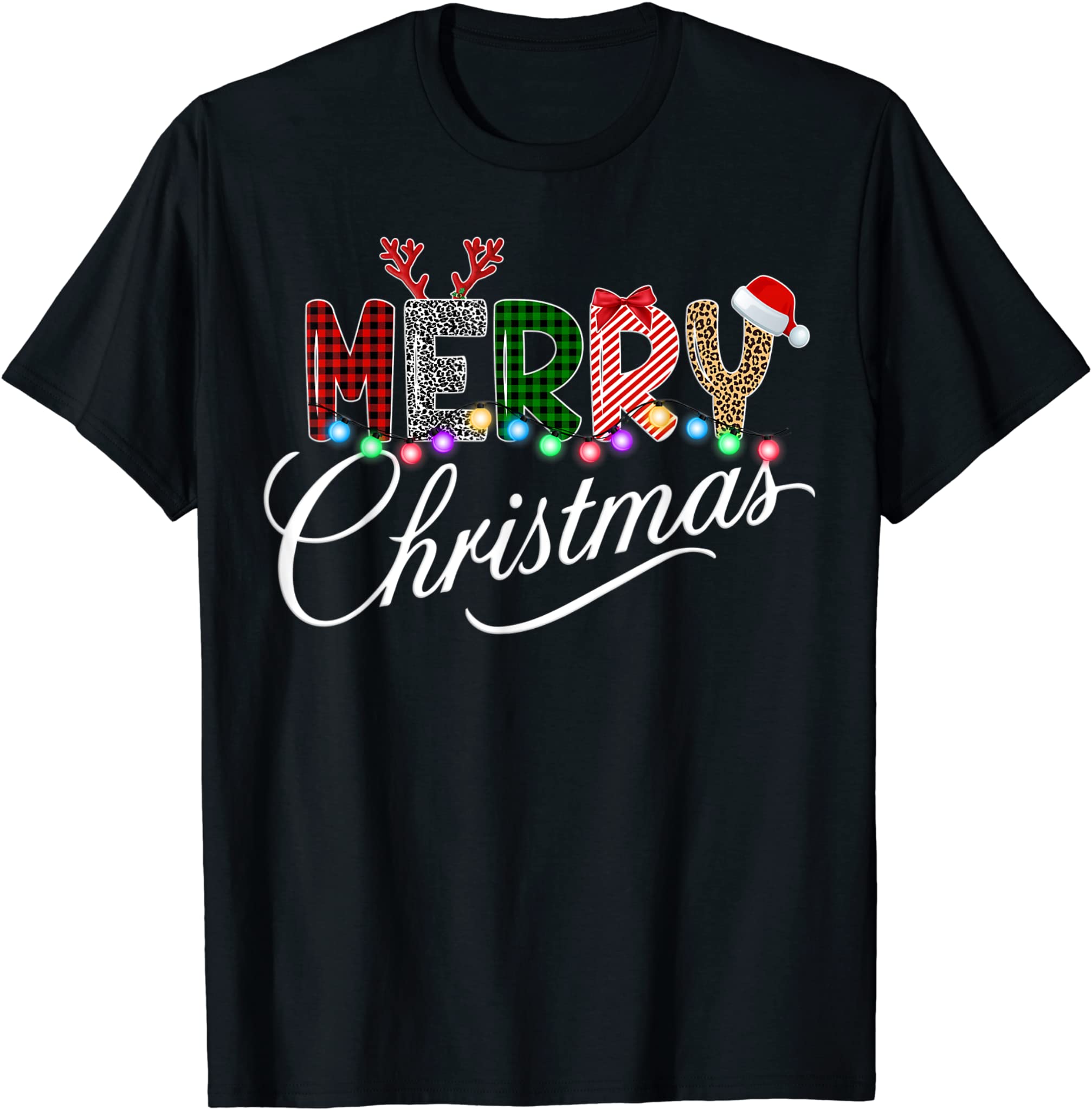 Merry Christmas Leopard Buffalo Red Plaid For Men Women T-Shirt