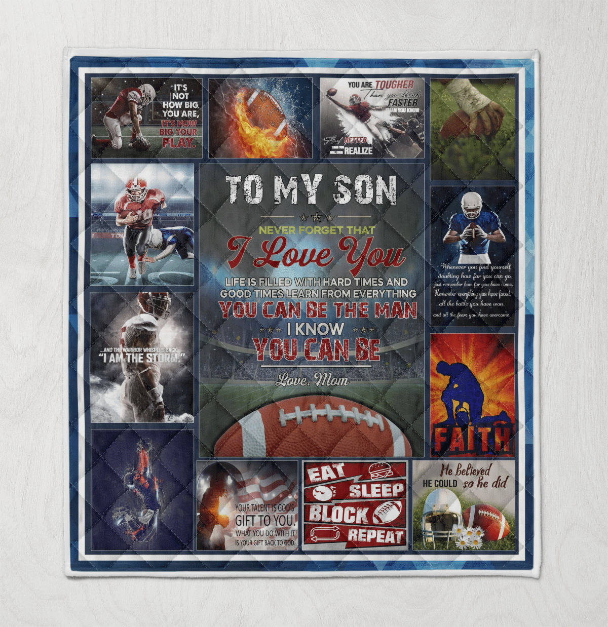 Wooni To My Grandson Love Mom Football Quilt Blanket Quilt Wn161206