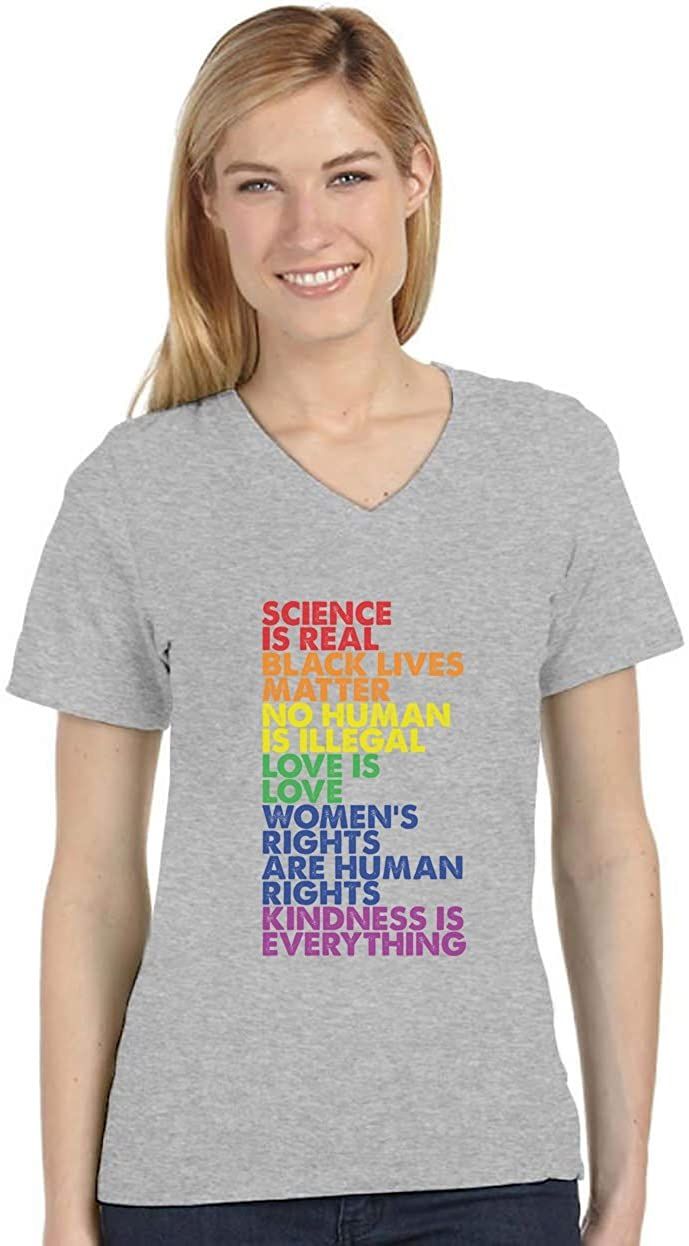 Get Now Science is Real Black Lives Matter Love is Love V Neck Fitted Women T-Shirt