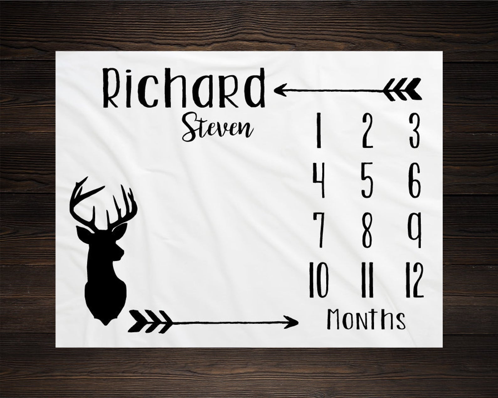 Baby Milestone Deer Blanket, Monthly Growth Tracker Soft Fleece Blanket, Baby Shower Gift, Newborn Gift Blanket, Watch Me Grow Baby Boy