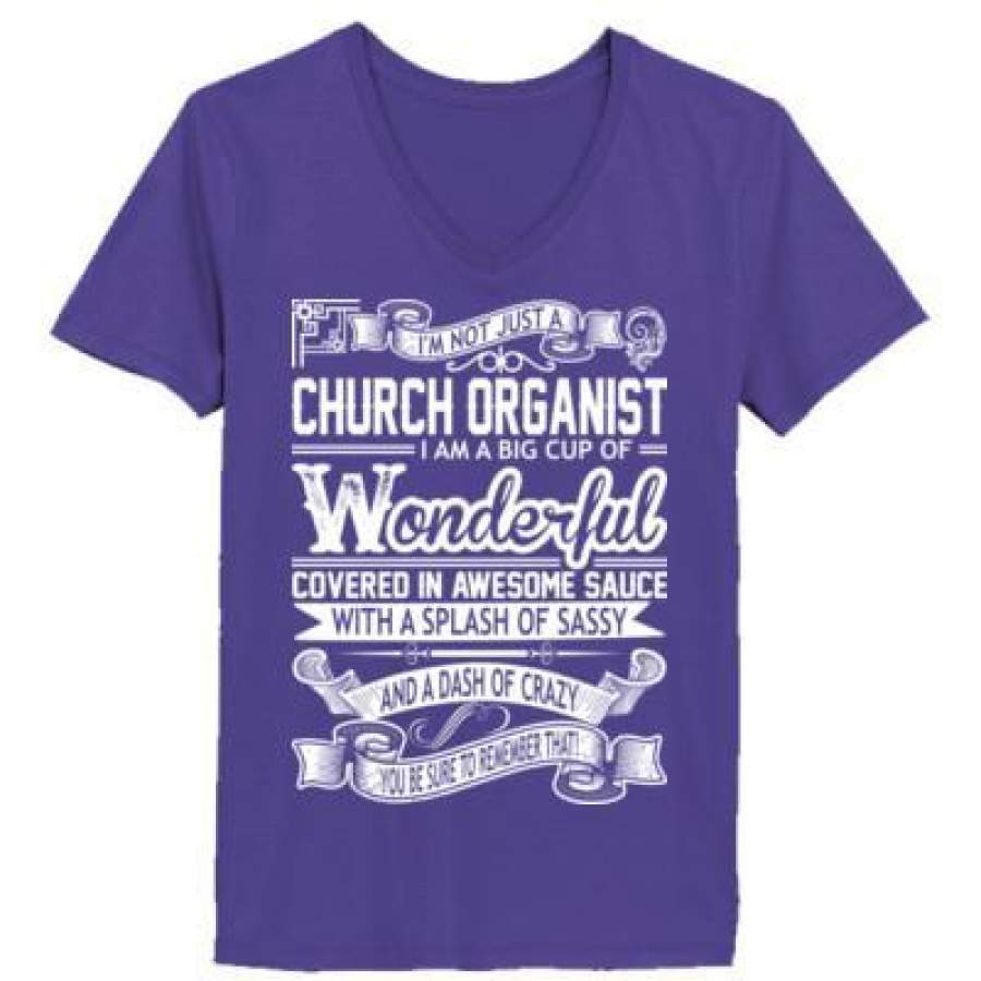 AGR Church Organist I Am A Big Cup Of Wonderful Covered In Awesome Sauce With A Splash Of Sassy And A Dash Of Crazy – Ladies’ V-Neck T-Shirt