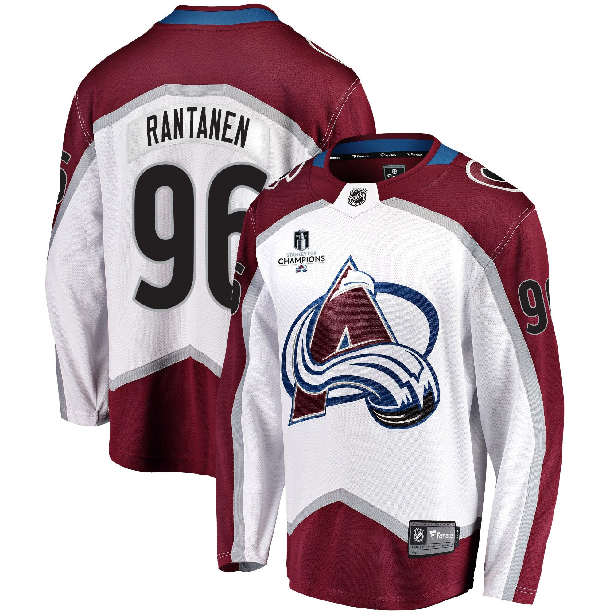 Colorado Avalanche Mikko Rantanen 96 Away 2022 Stanley Cup Champions Breakaway Men Jersey – White