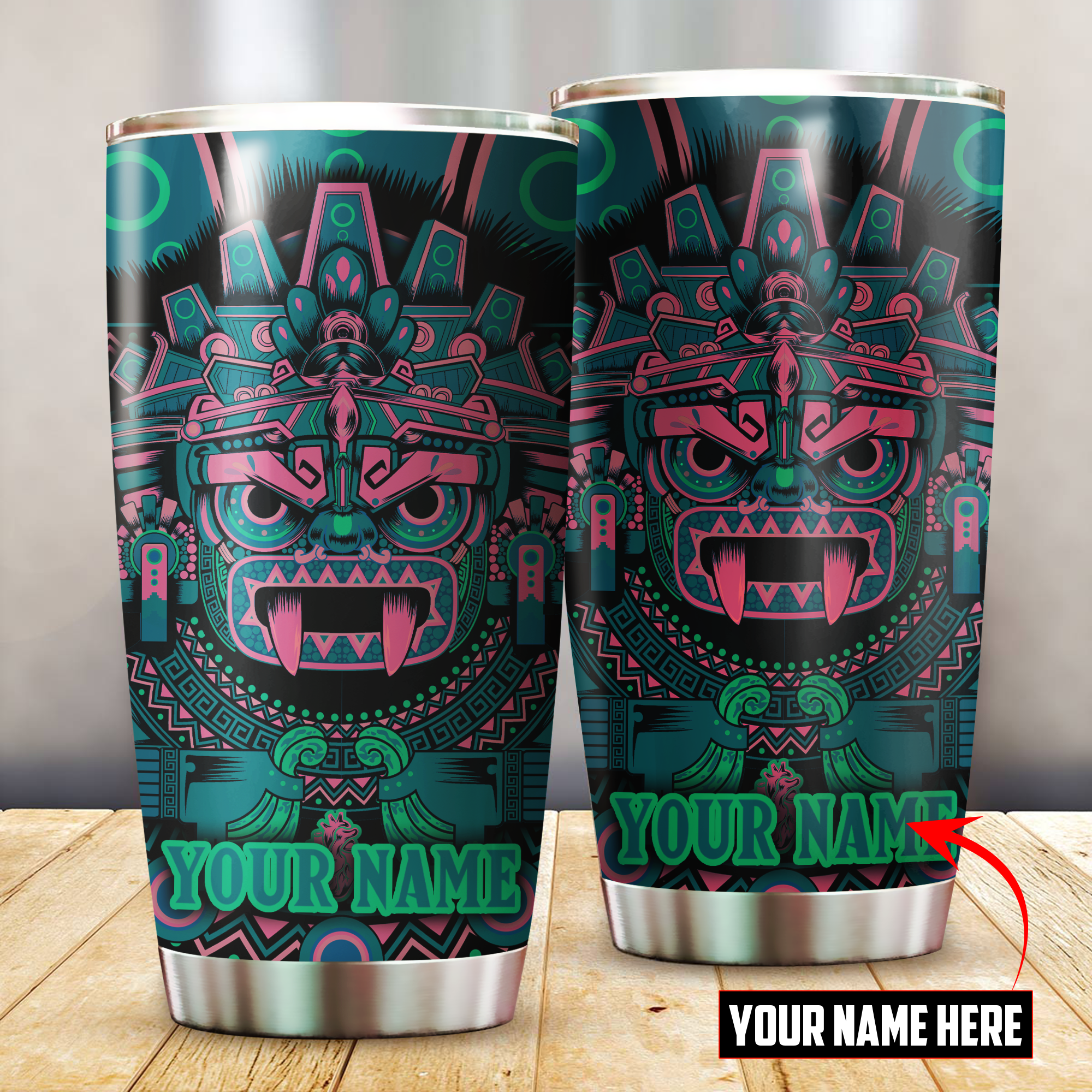 Aztec Tlaloc God Aztec Mexican Mural Art Customized 3D All Over Printed Tumbler – Am Style Design