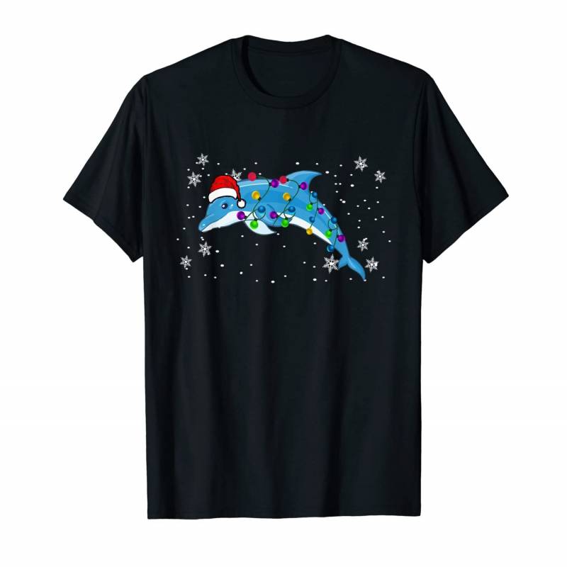 Dolphin Christmas Santa Hat Lights Santa Hat Lover Gifts T-shirt