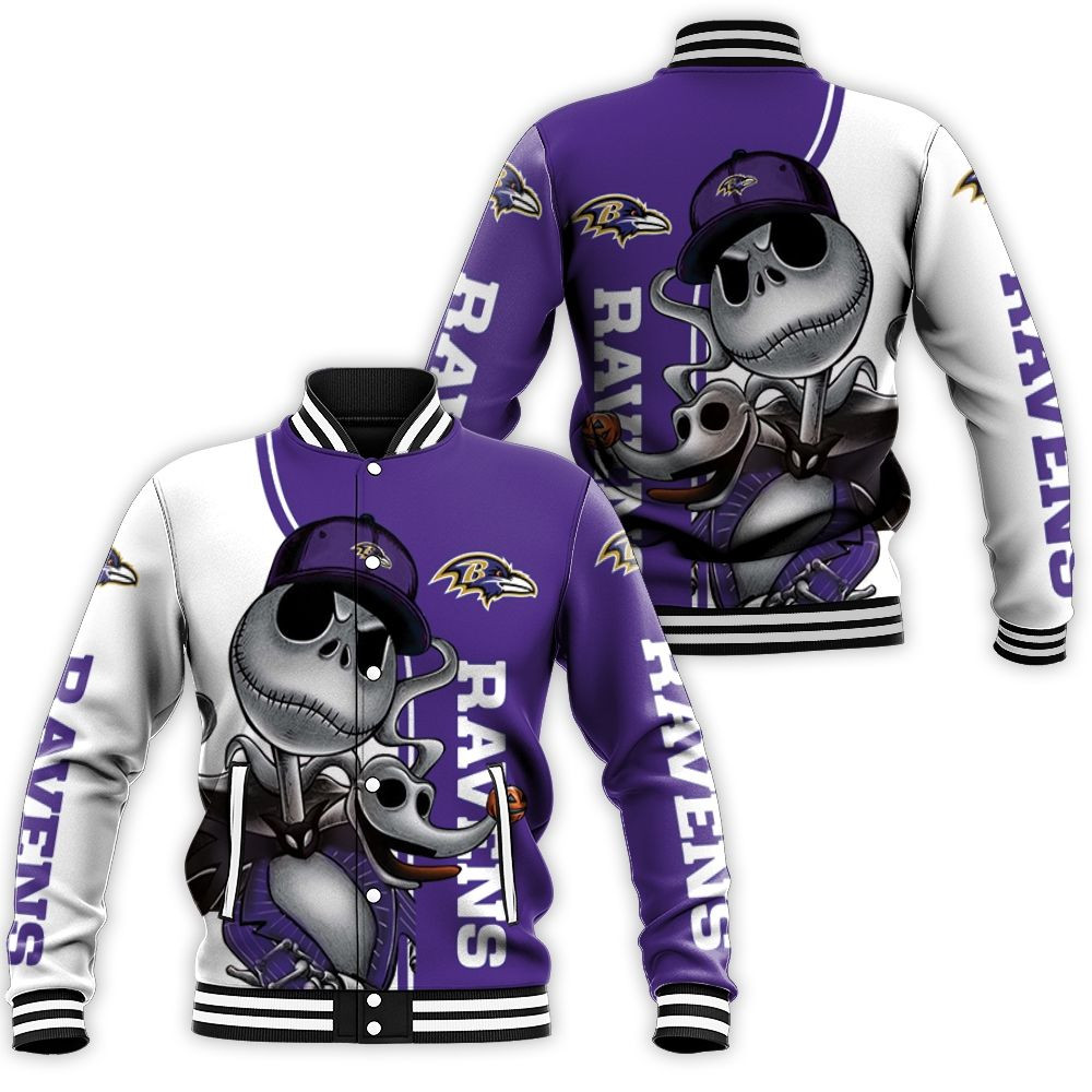 Baltimore Ravens Jack Skellington And Zero Baseball Jacket For Men Women