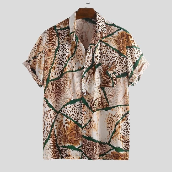 Men Leopard Snake Print Single Pocket Hawaii Shirt Ha42928