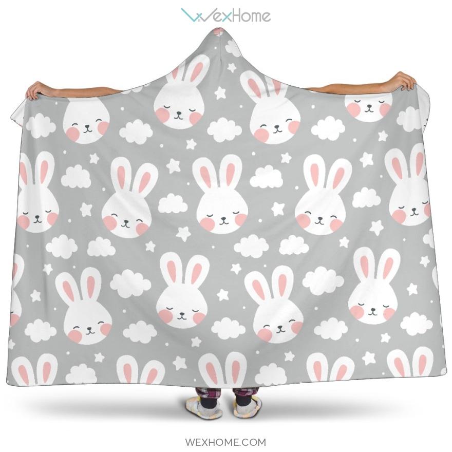 Rabbit Cloud Pattern Hooded Blanket