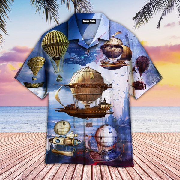 Blue Steampunk Air Balloon Hawaii Shirt For Men Women Ha18385