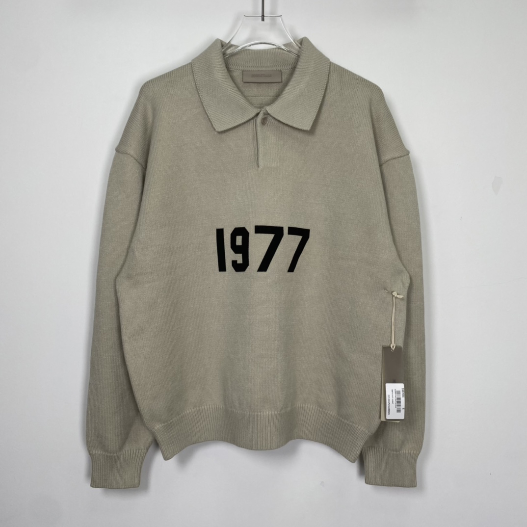 2022 Autumn Winter New Arrive Essentials 1977 Digital Flocked Polo Knit Sweater Men Women Loose Hip hop Streetwear Knit Pullover alx