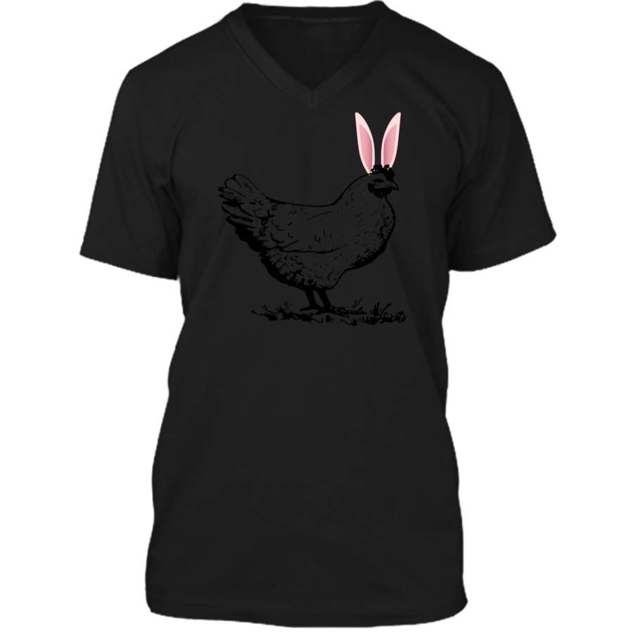 Chicken Hen Easter Bunny Rabbit Ears Funny T-Shirt Tee Mens Printed V-Neck T