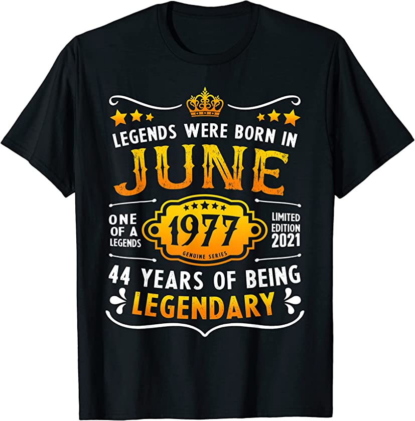 Vintage June 44th Birthday Shirt For Men 1977 44 Years Old T-Shirt