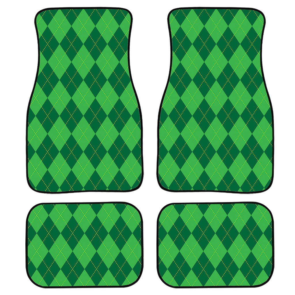 Green Argyle Pattern Print Front And Back Car Floor Mats, Front Car Mat