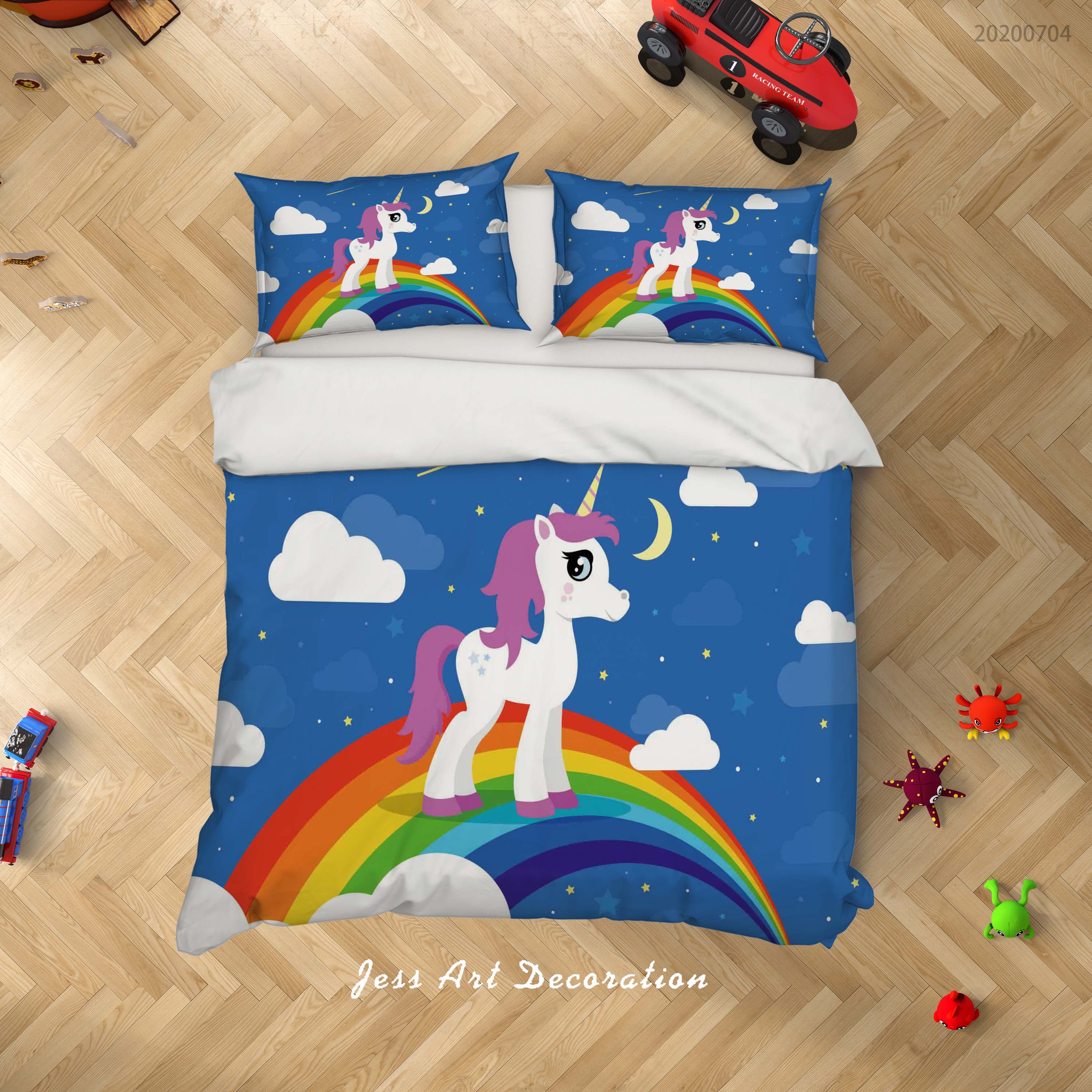 3D Blue Moon Stars Rainbow Unicorn Quilt Cover Set Bedding Set Duvet Cover Pillowcases Sf60