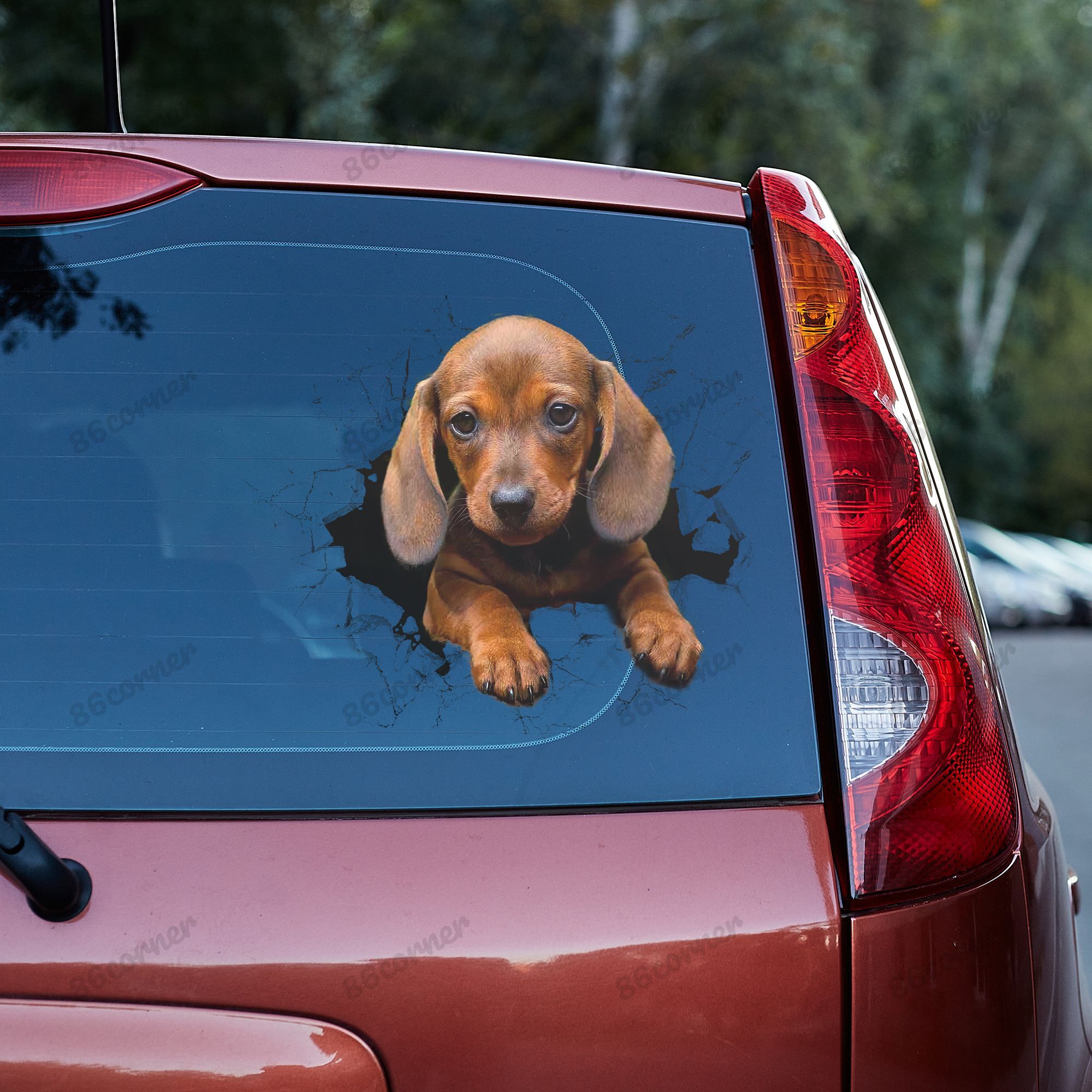 Tmarc Tee Dachshund Puppy Crack Car Decal Sticker