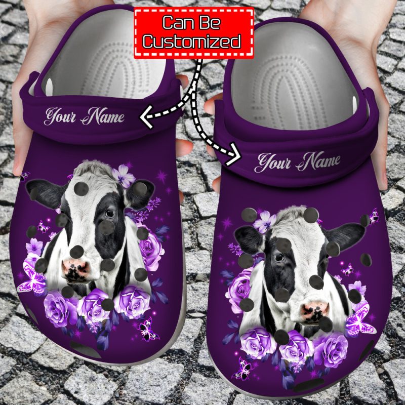 Cow – Purple Roses And Cow Clogs Shoes For Men And Women