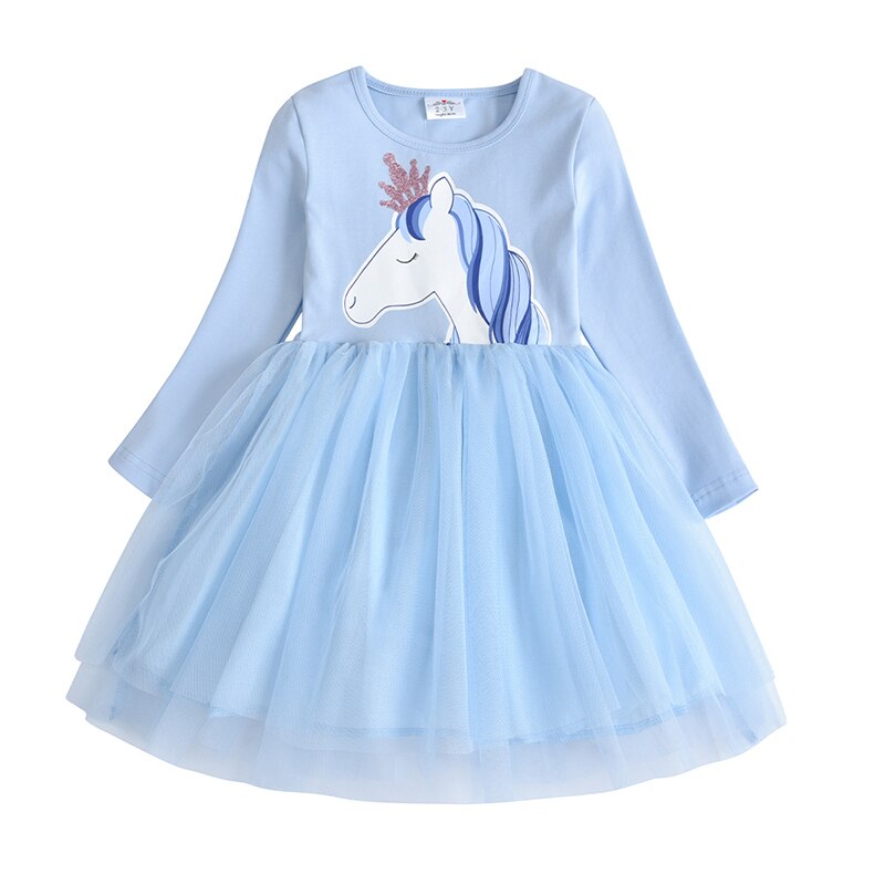 VIKITA Kids Long Sleeve Dresses for Girls Party Dress Star Printed Birthday Tutu Dresses Children Casual Wear Princess Vestidos alx