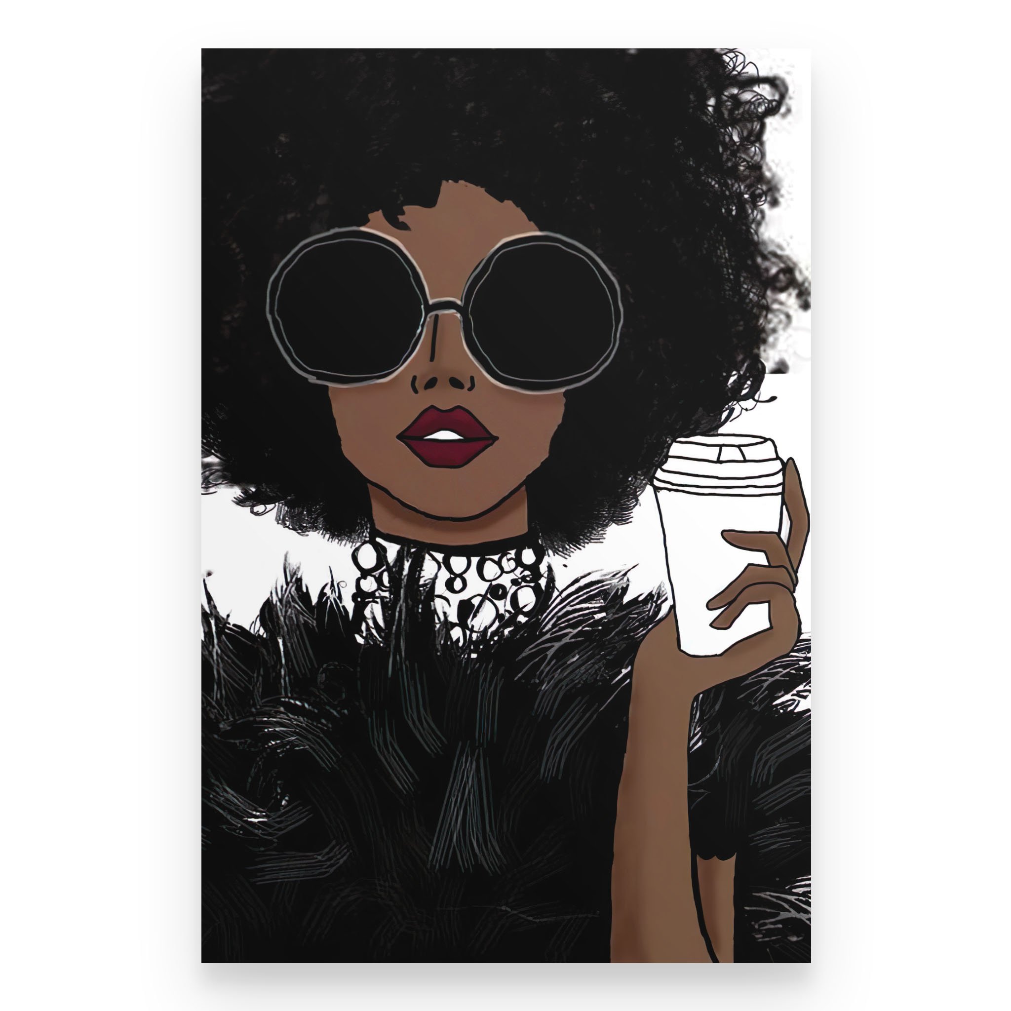 Black Girl Afro Women Coffee Loves Poster Vintage Wall Art Gifts