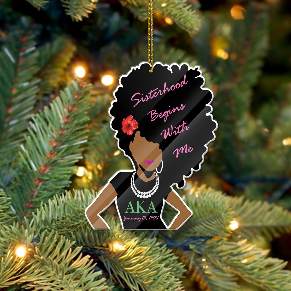 Wonderprint Ornament – Alpha Kappa Alpha Where Sisterhood Begin Shape Acrylic Ornament Lt10