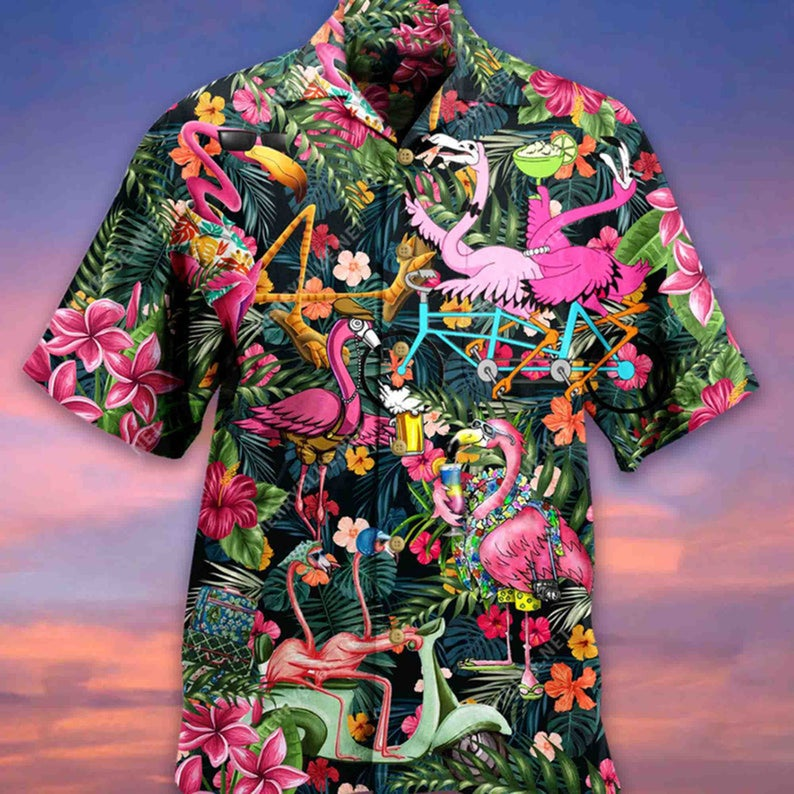 Beautiful Flamingo Hawaii Unisex Print Aloha Short Sleeve Casual Shirt Ha5492