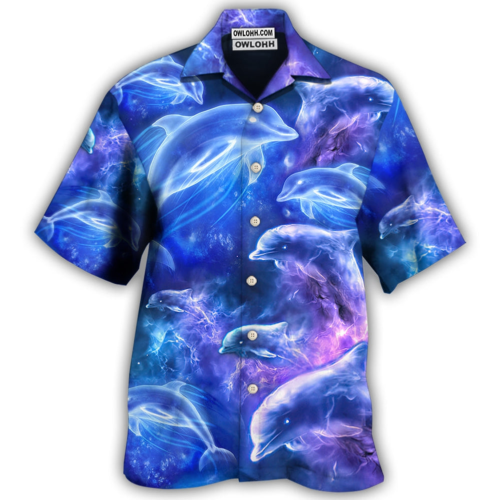 Dolphin Galaxy Neon Glow Style – Hawaiian Shirt  – Owl Ohh