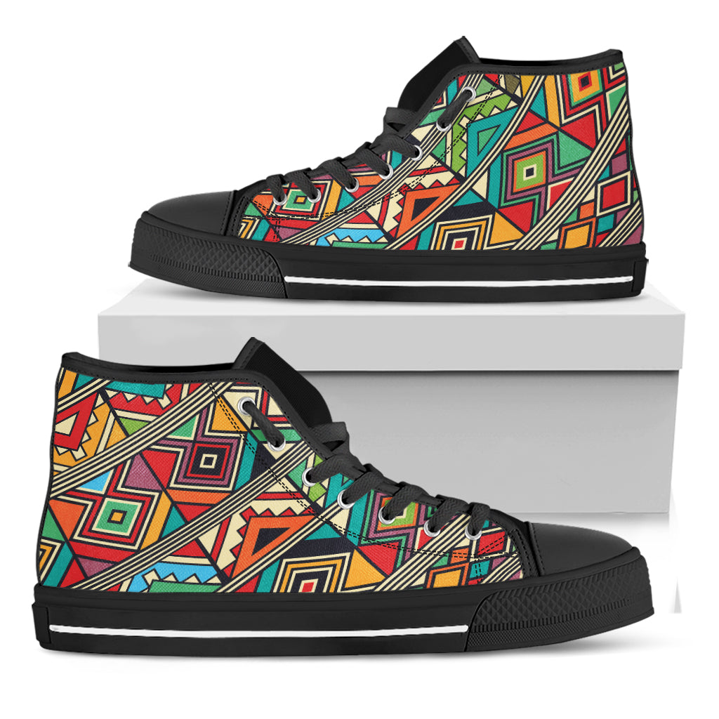 Retro African Ethnic Tribal Print Black High Top Shoes