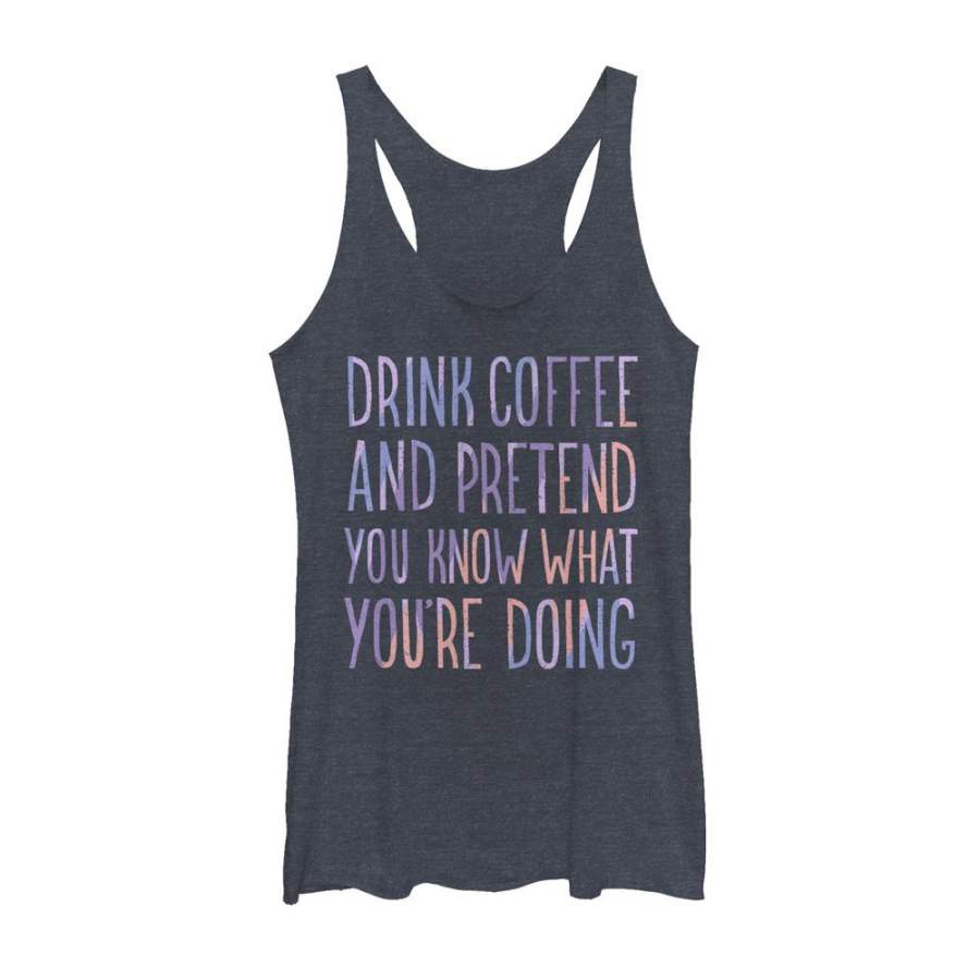 CHIN UP Women’s Drink Coffee and Pretend  Racerback Tank Navy Blue Heather