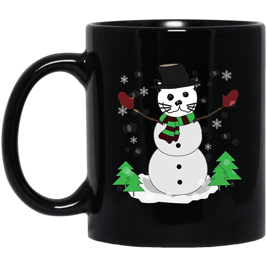 Christmas Cat Snowman Snowman Ugly Sweater Mug 11 oz 15 oz Black Mug