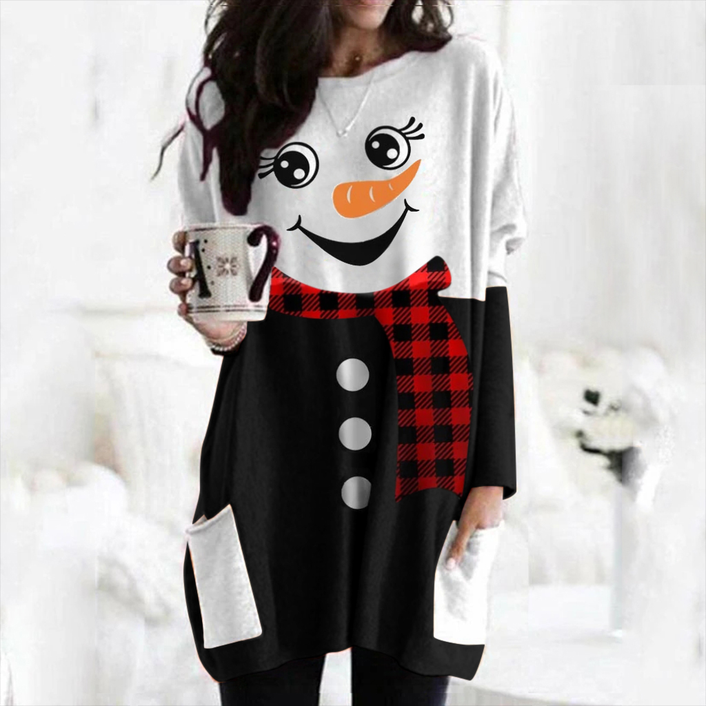 2022 autumn and winter women’s new Christmas snowman print long sleeve dress women alx